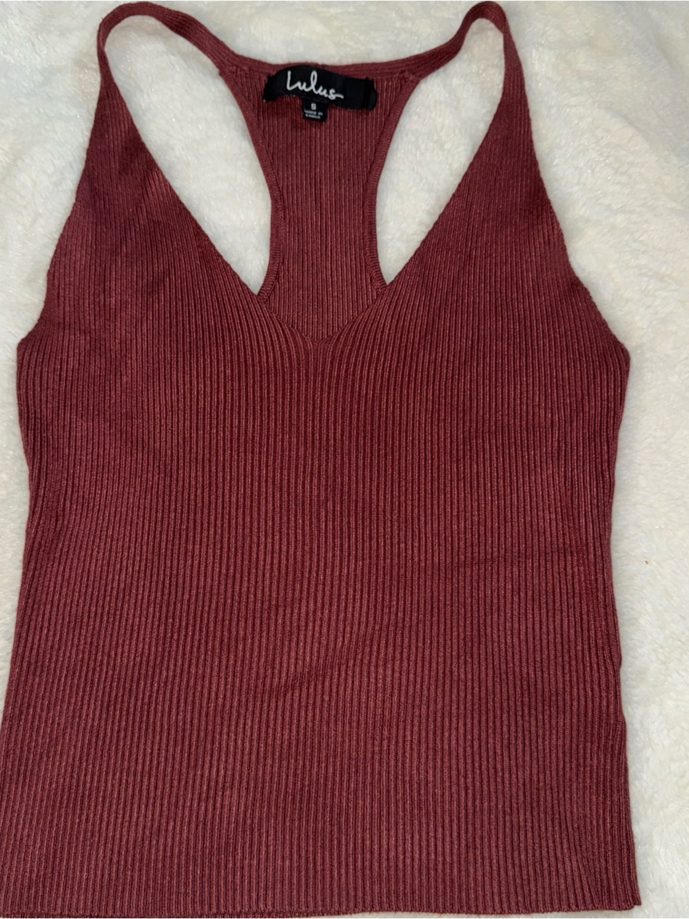 Lulu's Ribbed V-Neck Racerback Tank - Burgundy